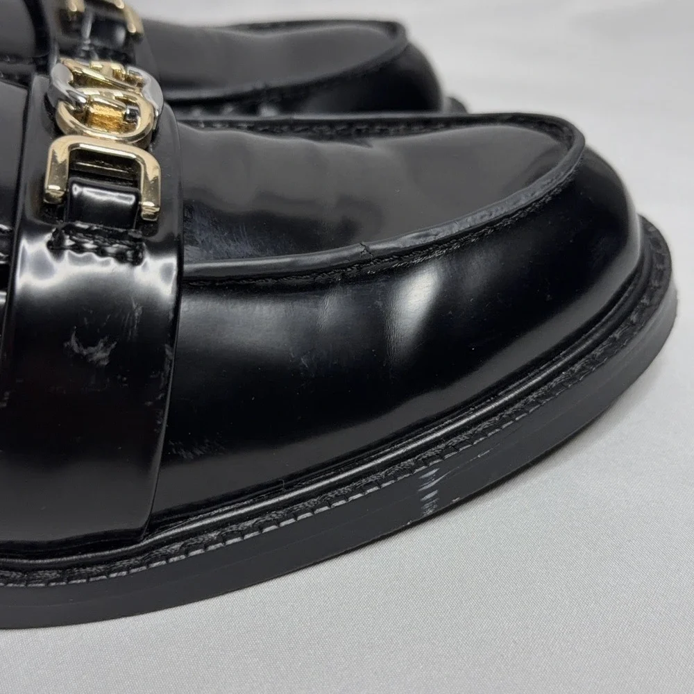 Sam Edelman Womens Leather Gold Tone Slide On Christy Loafers Black 8 Preppy Y2K